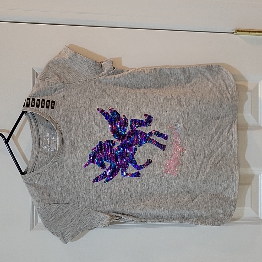 Girls unicorn sparkle/sequin shirt